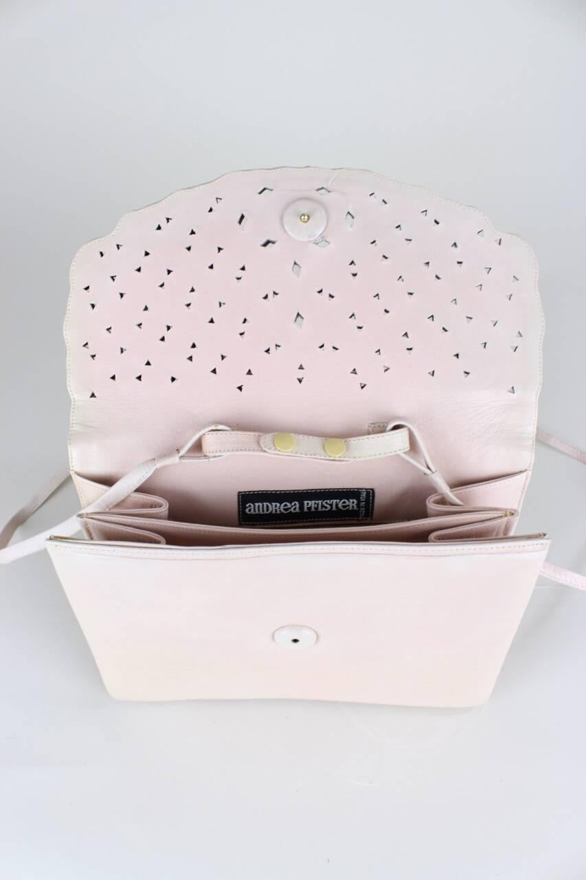 Andrea Pfister Pale Pink Leather Clutch Shoulder Bag With Pastel Blossoms, 1980s 2