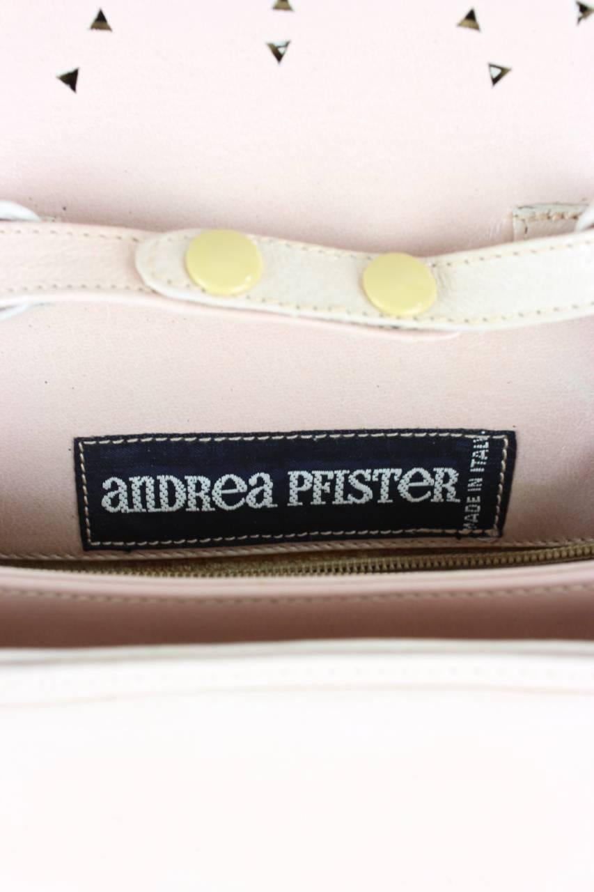 Andrea Pfister Pale Pink Leather Clutch Shoulder Bag With Pastel Blossoms, 1980s 5