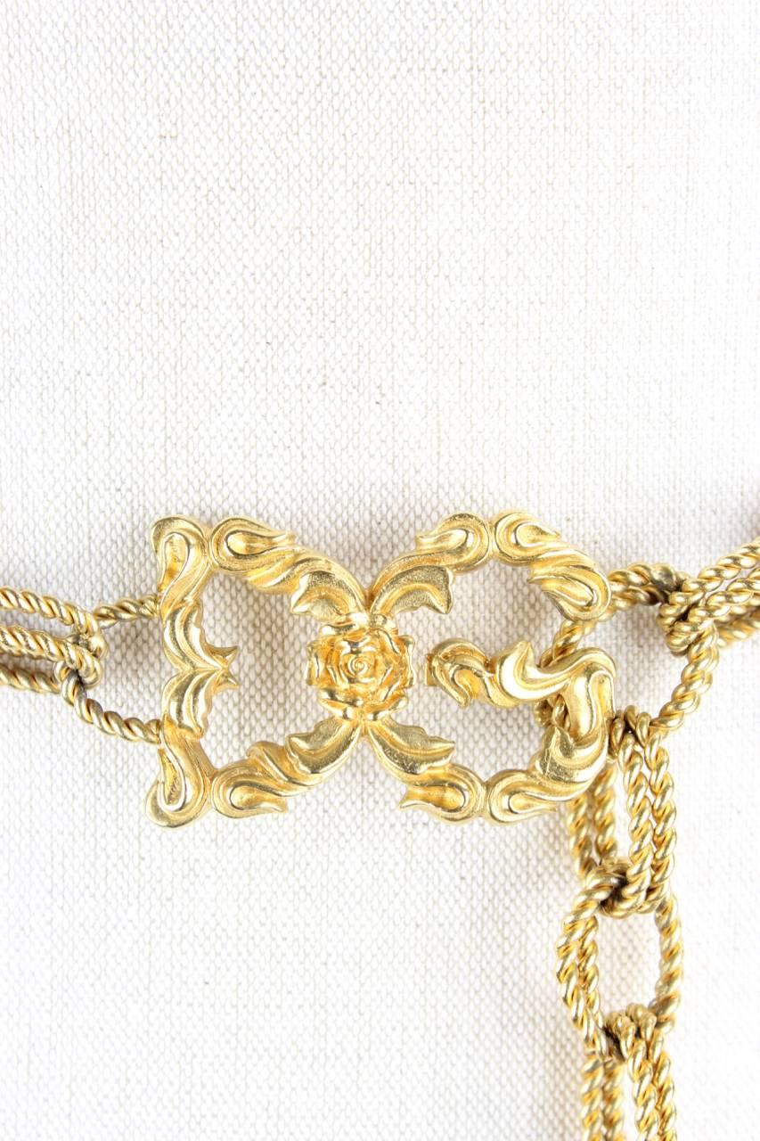 Women's Dolce & Gabbana 1990s Gold Tone Chain Link Belt With Logo Clasp Adjustable Size
