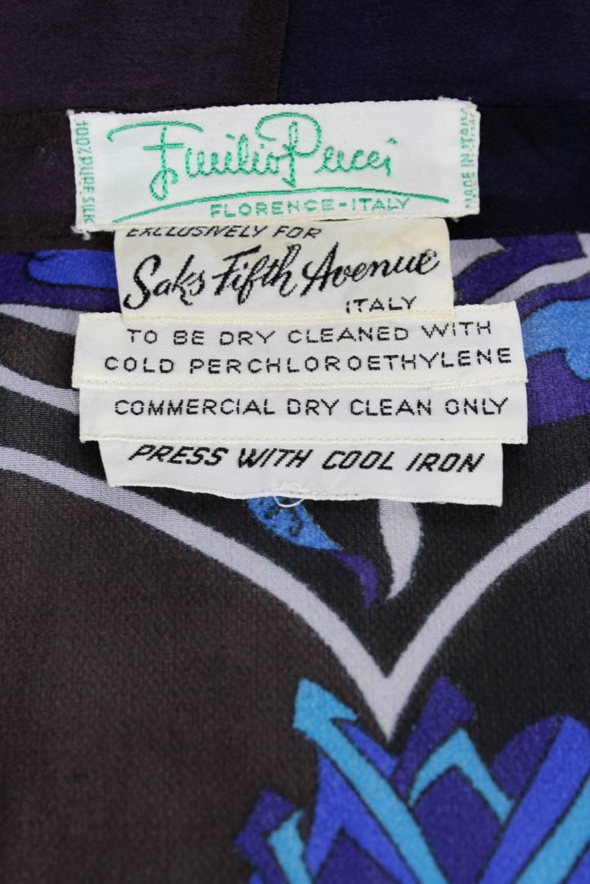 Emilio Pucci 1971 “Rosa“ Print Black Brown Blue Silk Blouse & Velvet Pants Set For Sale 7