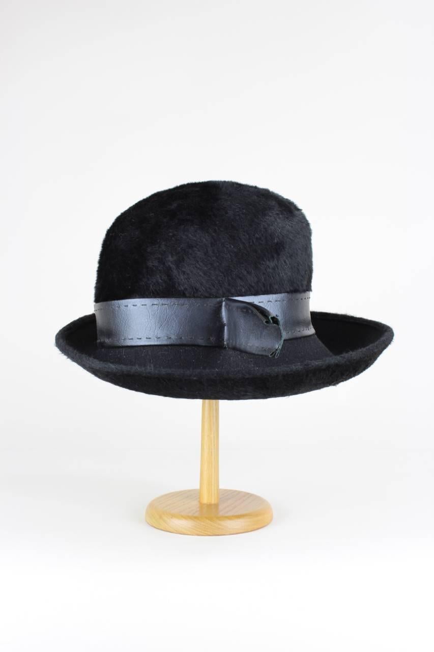 Sharon Originals 1960er Union Made Schwarz Hare Pelz Bowler Stil Hut im Zustand „Hervorragend“ im Angebot in Munich, DE