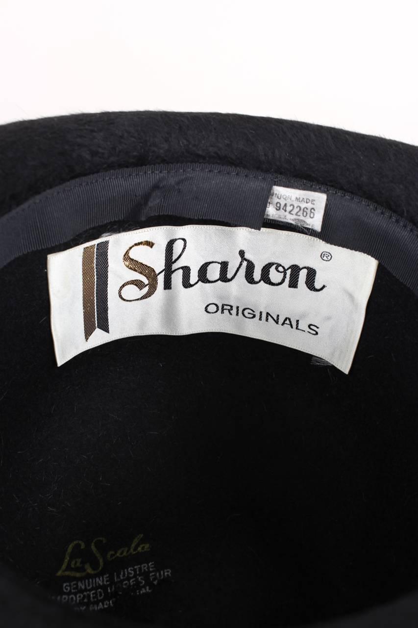 Women's Sharon Originals 1960s Union Made Black Hare Fur Bowler Style Hat For Sale