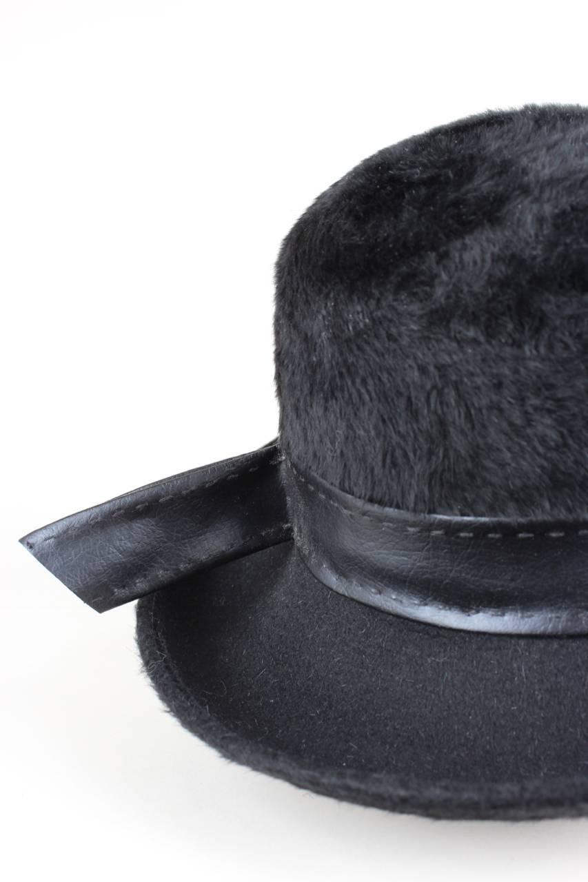 Sharon Originals 1960er Union Made Schwarz Hare Pelz Bowler Stil Hut Damen im Angebot
