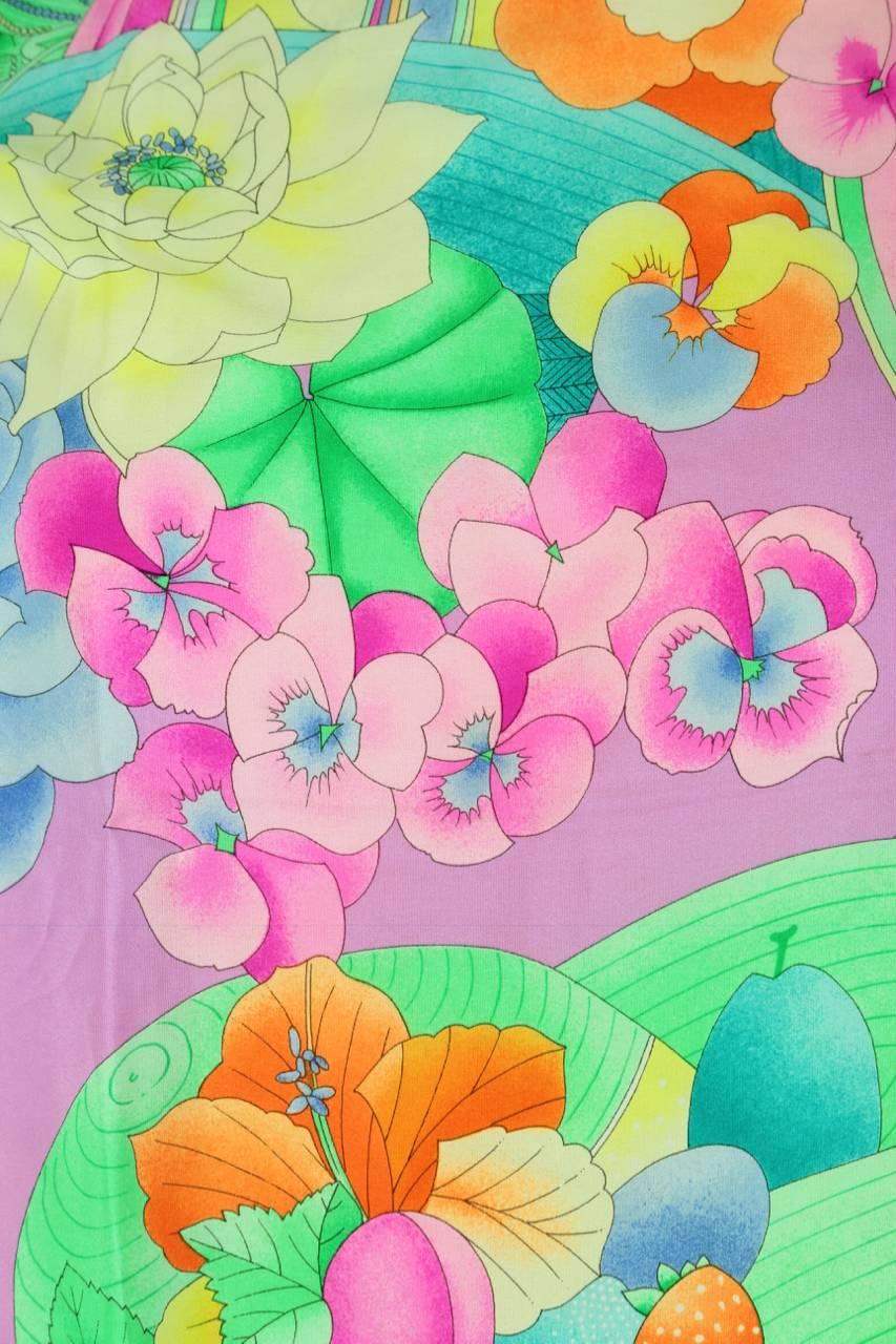 Gray Léonard Paris Vibrant Coloured Floral Print Silk Scarf, 1980s