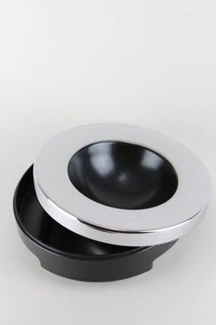 Luigi Massoni For Harvey Guzzini 1970s Chrome & Black Two-Piece Ashtray Tray