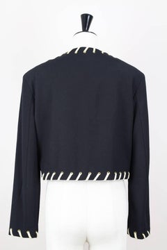 Moschino "Girl & Boy" Pictogram Appliquéd Black Wool Cropped Bolero Jacket 1980s