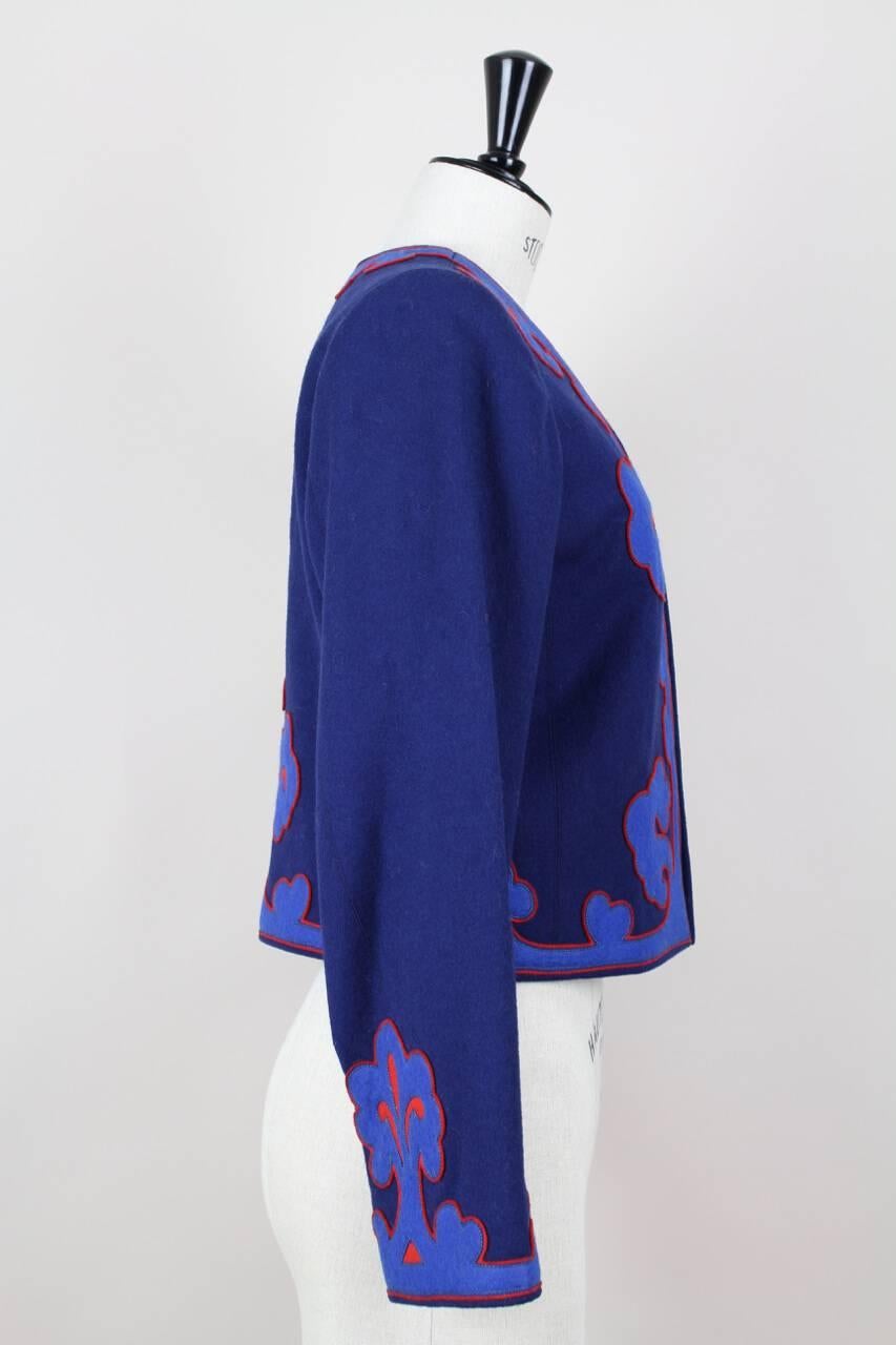Yves Saint Laurent YSL Appliquéd Royal Blue Wool Bolero Jacket Blazer, 1978  In Excellent Condition In Munich, DE