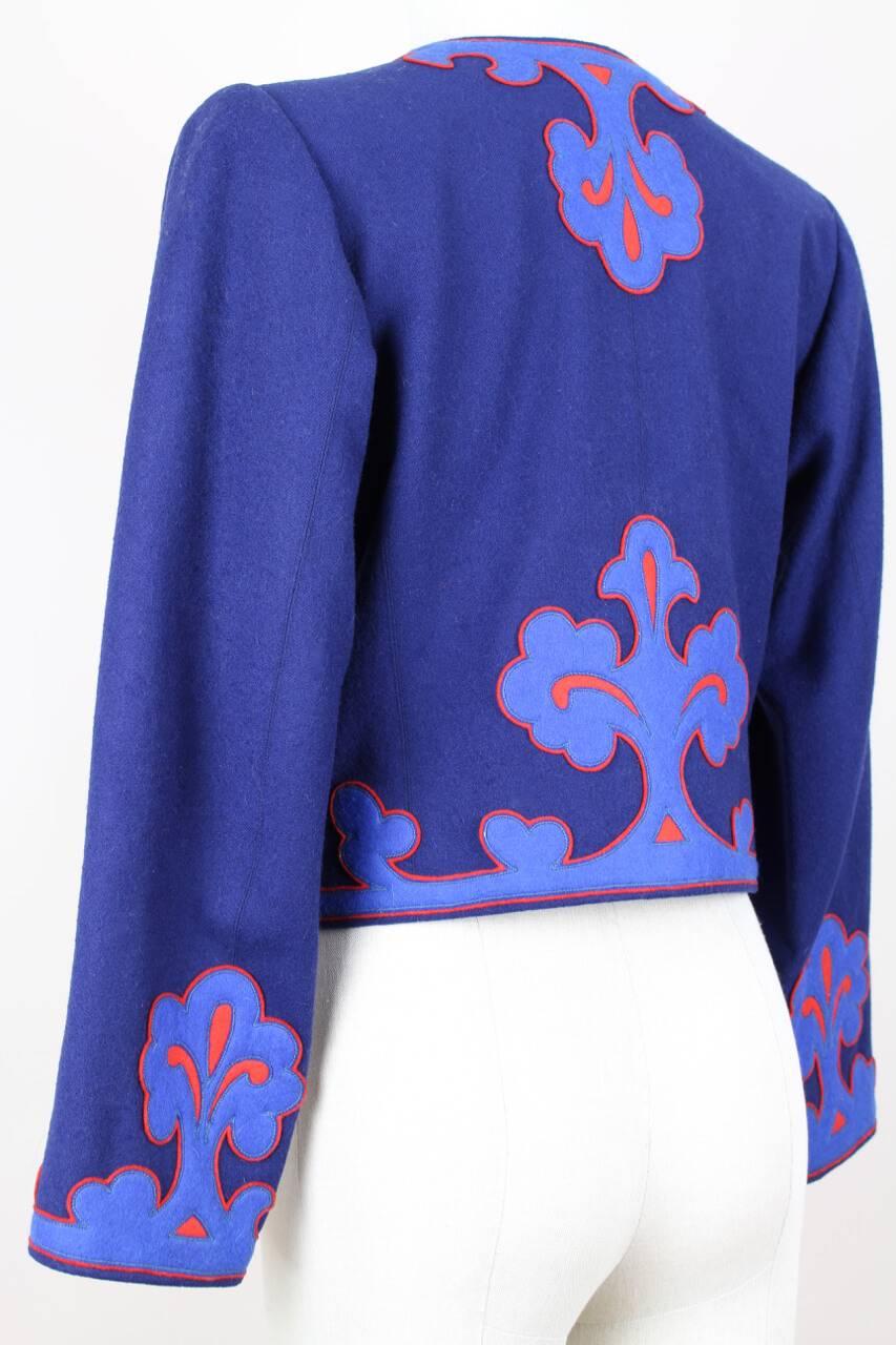 Yves Saint Laurent YSL Appliquéd Royal Blue Wool Bolero Jacket Blazer, 1978  3