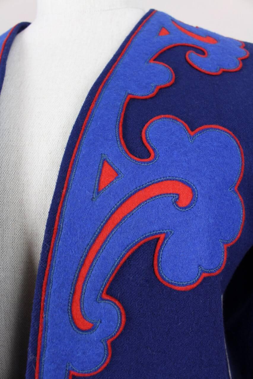 Yves Saint Laurent YSL Appliquéd Royal Blue Wool Bolero Jacket Blazer, 1978  2