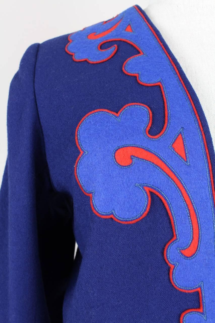 Yves Saint Laurent YSL Appliquéd Royal Blue Wool Bolero Jacket Blazer, 1978  1