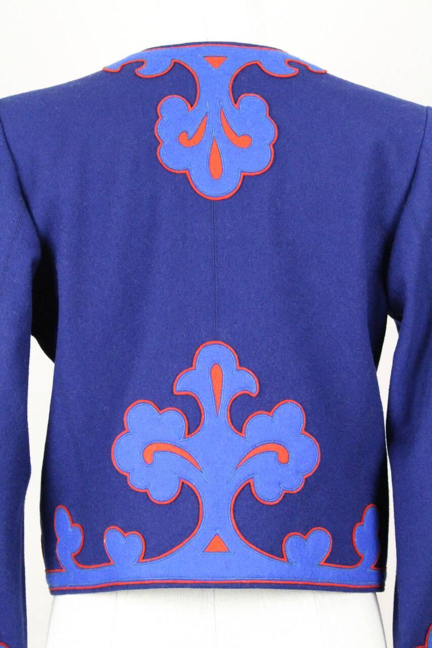 Yves Saint Laurent YSL Appliquéd Royal Blue Wool Bolero Jacket Blazer, 1978  4