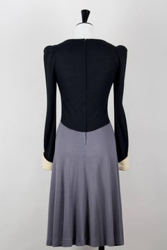 Biba Black Grey and Ivory Wool Jersey Dress Documented Early 1970s Size XS-S