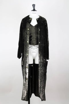 Custom-Made Metallic Gold and Black Lurex Velvet Bustier Coat Evening Ensemble