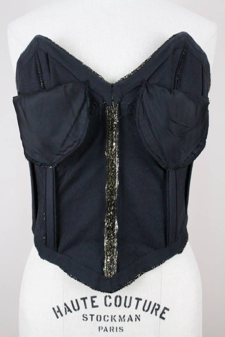 Ensemble bustier de soirée en velours de lurex noir et or métallisé fait sur-mesure en vente 4