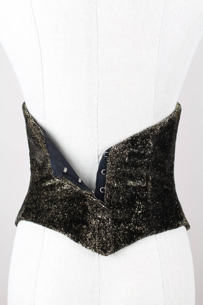 Ensemble bustier de soirée en velours de lurex noir et or métallisé fait sur-mesure en vente 5