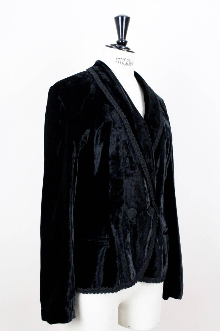 Escada Schwarze Jacke/Blazer aus zerkleinertem Samt mit Passementerie-Rand, 1980er Jahre  im Angebot 1