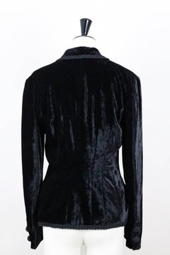 Escada Black Crushed Velvet Jacket Blazer with Passementerie Border, 1980s