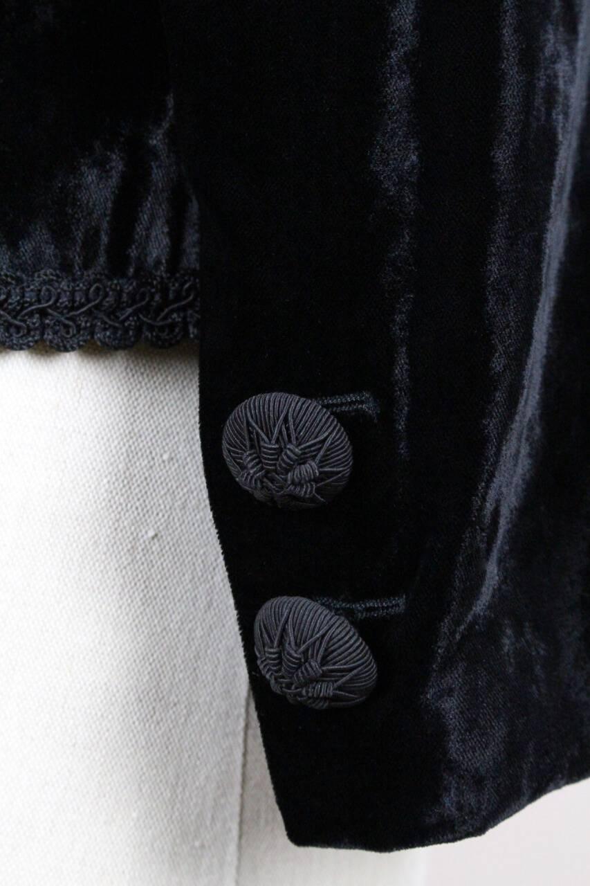 Escada Black Crushed Velvet Jacket Blazer with Passementerie Border, 1980s  For Sale 2