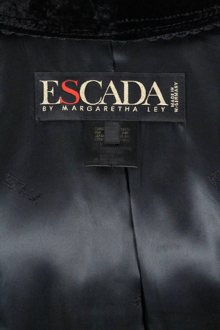 Escada Black Crushed Velvet Jacket Blazer with Passementerie Border ...