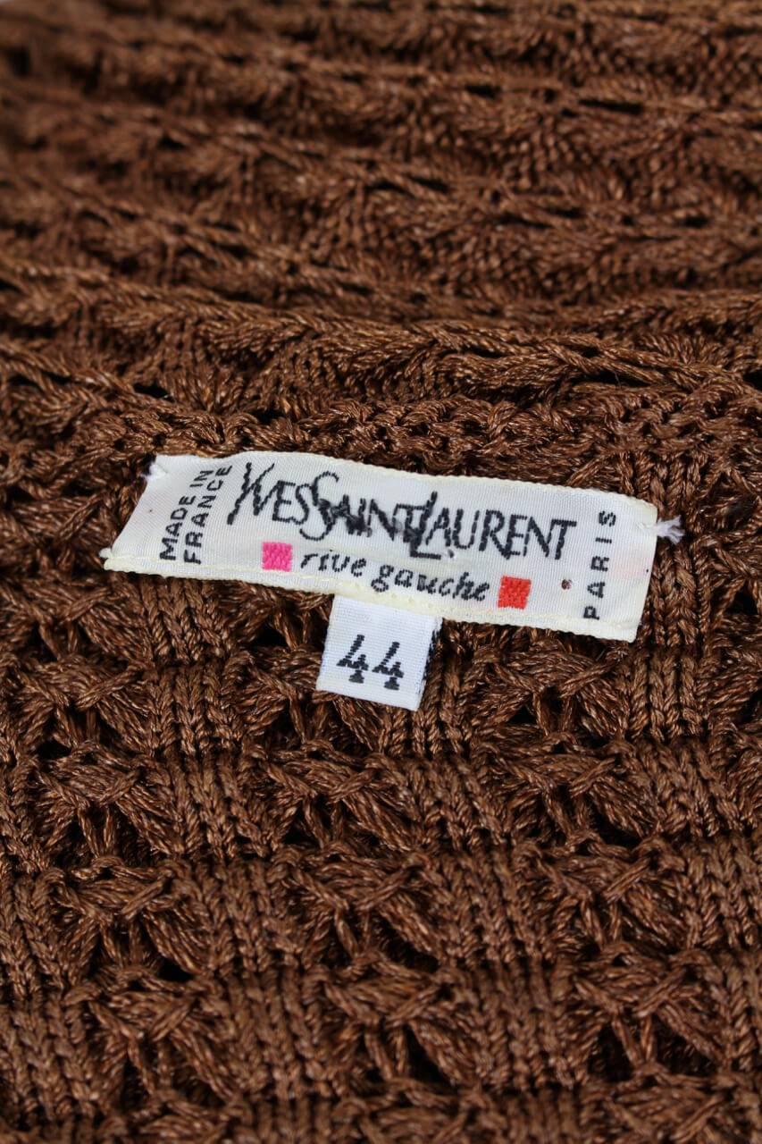 Yves Saint Laurent YSL Brown Openwork Knit Pullover Sweater Top, 1980s  For Sale 2