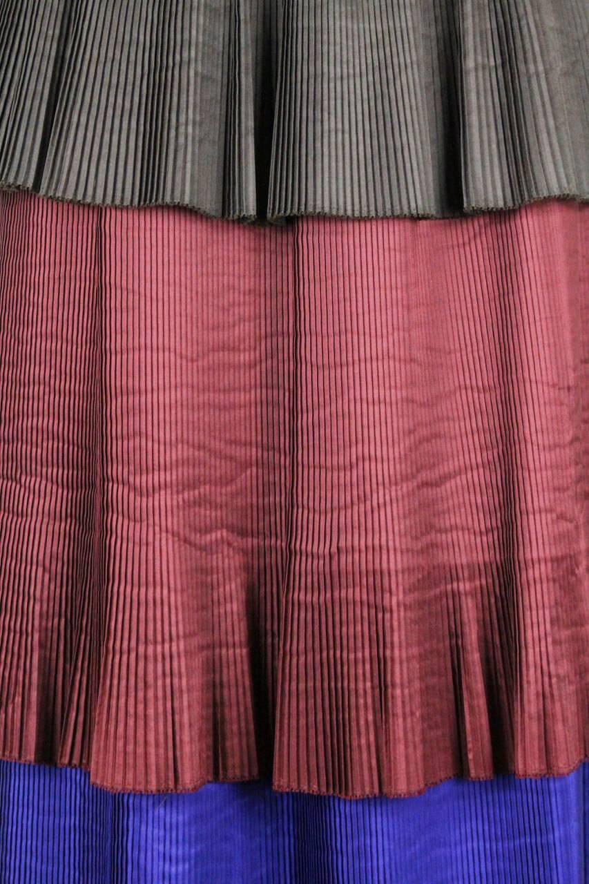 Yves Saint Laurent YSL Colour Block Pleated Tiered Silk Skirt With Sash, 1980s  1