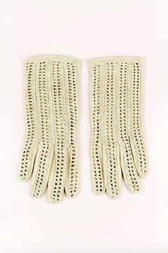 Ivory Nappa Leather and Crochet Vintage Gloves