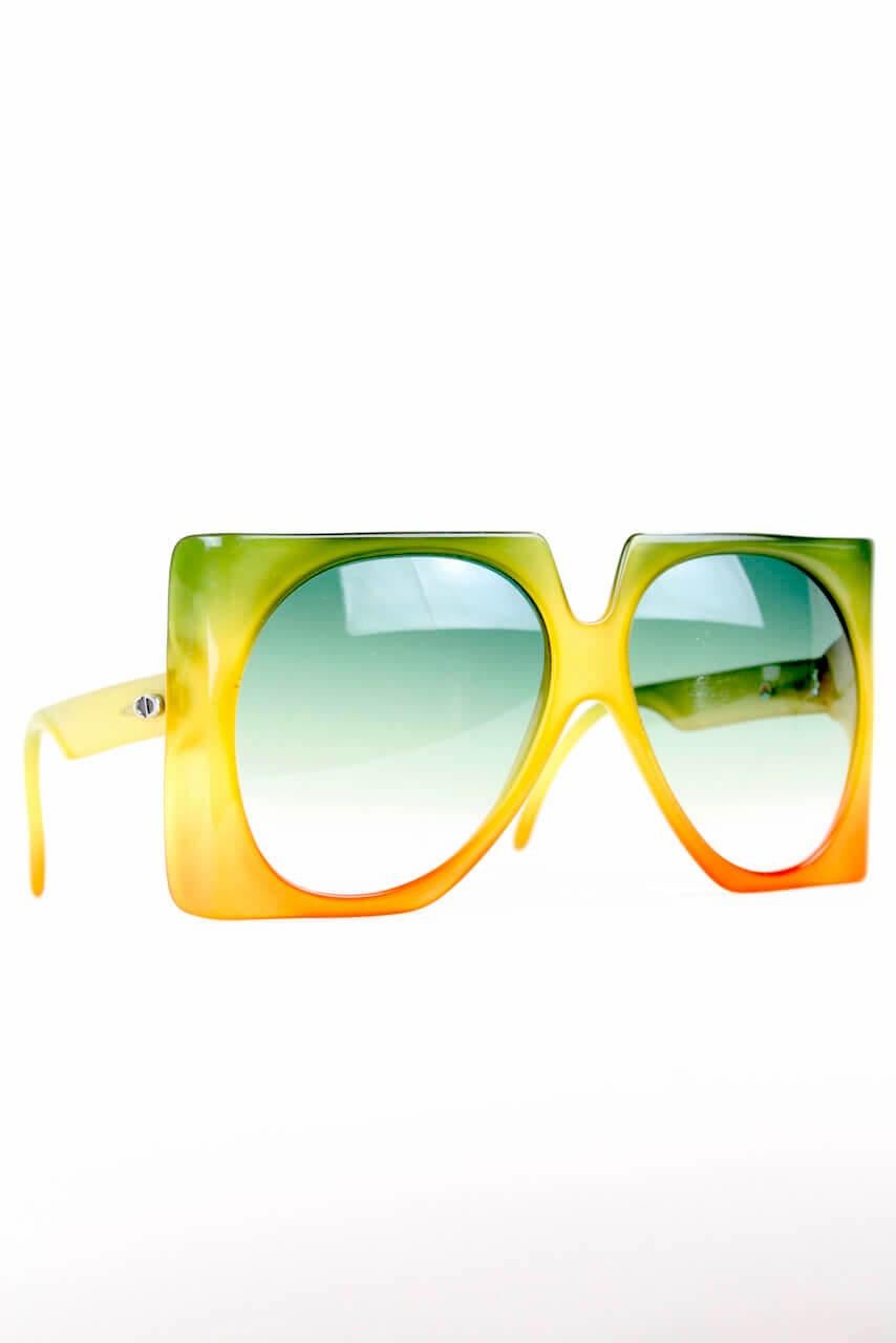 Beige Christian Dior D03 Gradient Green Yellow Orange Oversized Sunglasses, 1970s
