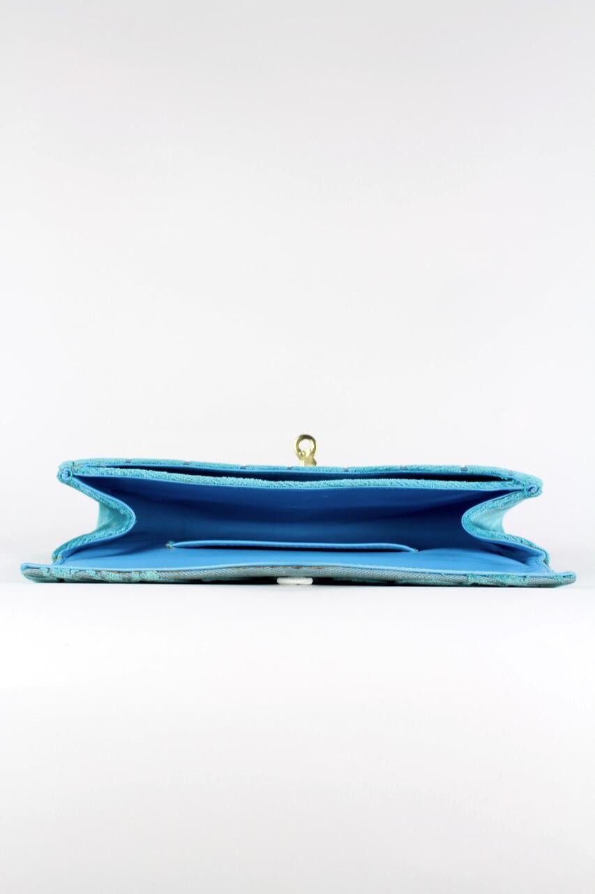 Women's Roberta Di Camerino Teal Blue Trompe L'Oeil Cut Velvet Clutch Bag, circa 1980s