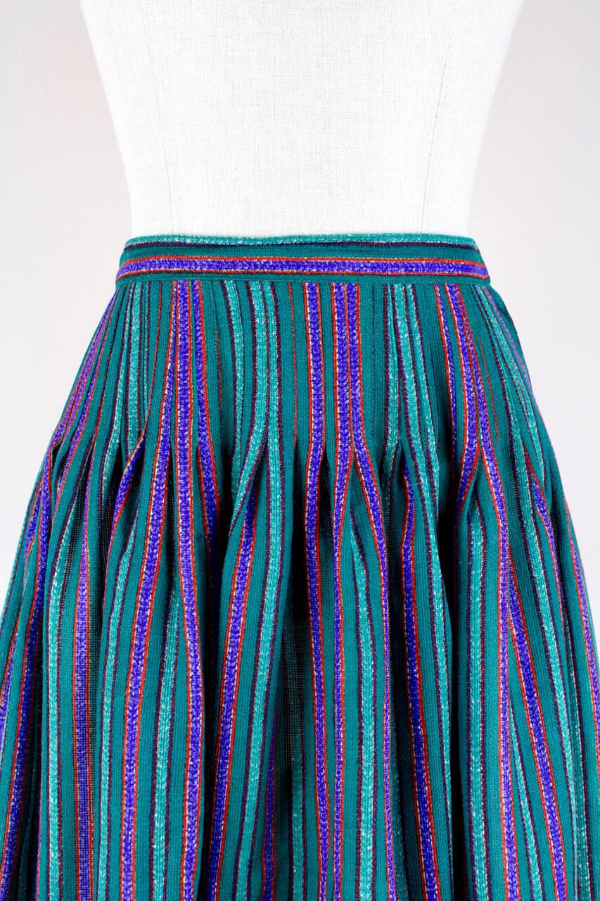 Yves Saint Laurent Green & Purple Peasant Striped Full Skirt, Late 1970s In Excellent Condition In Munich, DE