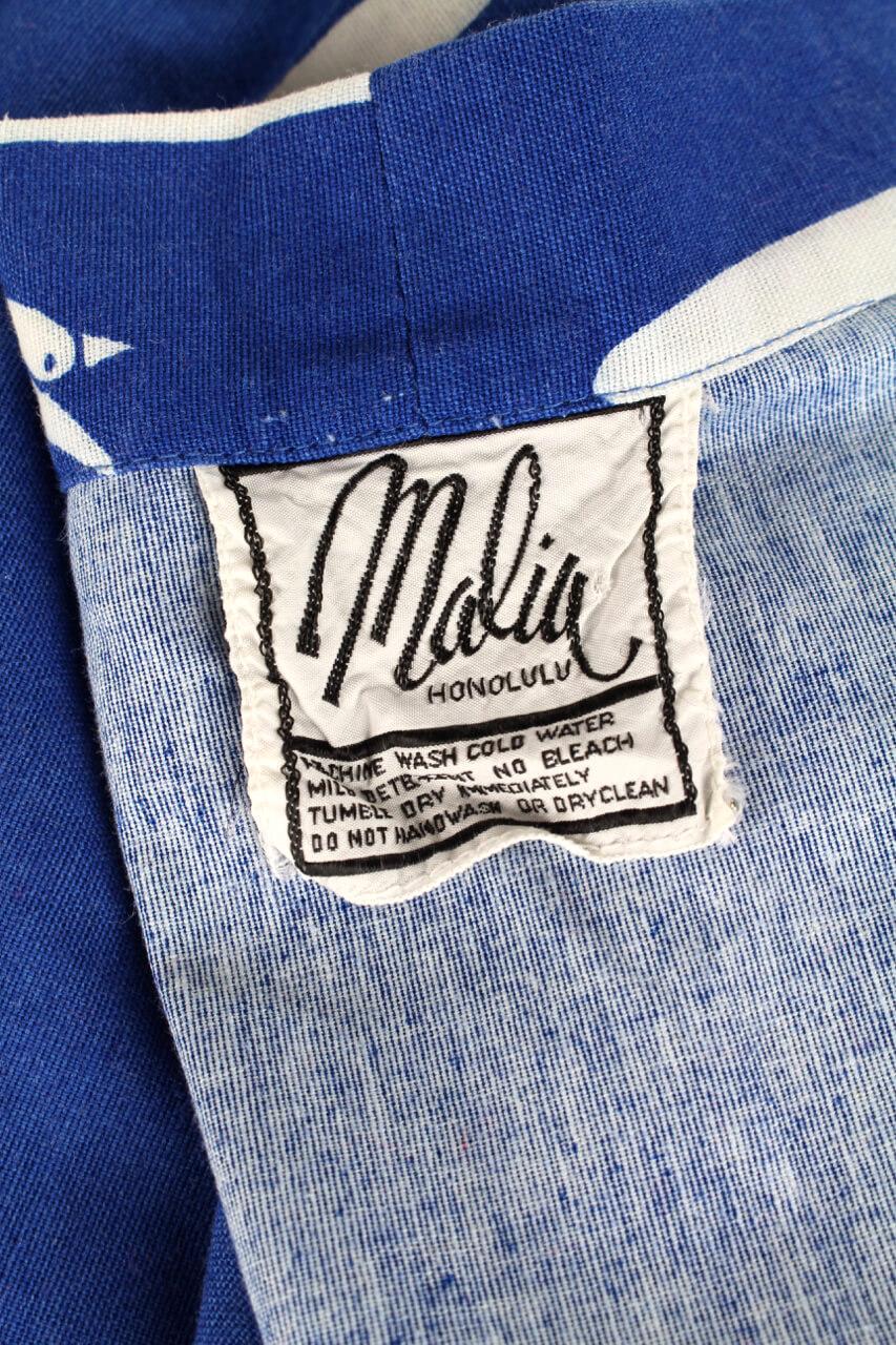Malia of Honolulu Hawaiian Cobalt Blue Cotton Nautical Print Wrap Skirt, 1970s 2