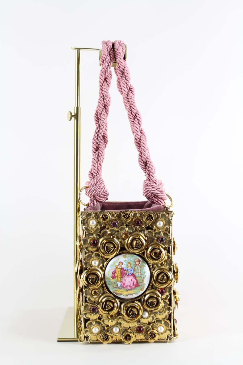 DOLCE & GABBANA F/W 1992 Documented Couture Runway Floral Metal & Porcelain Bag In Excellent Condition In Munich, DE