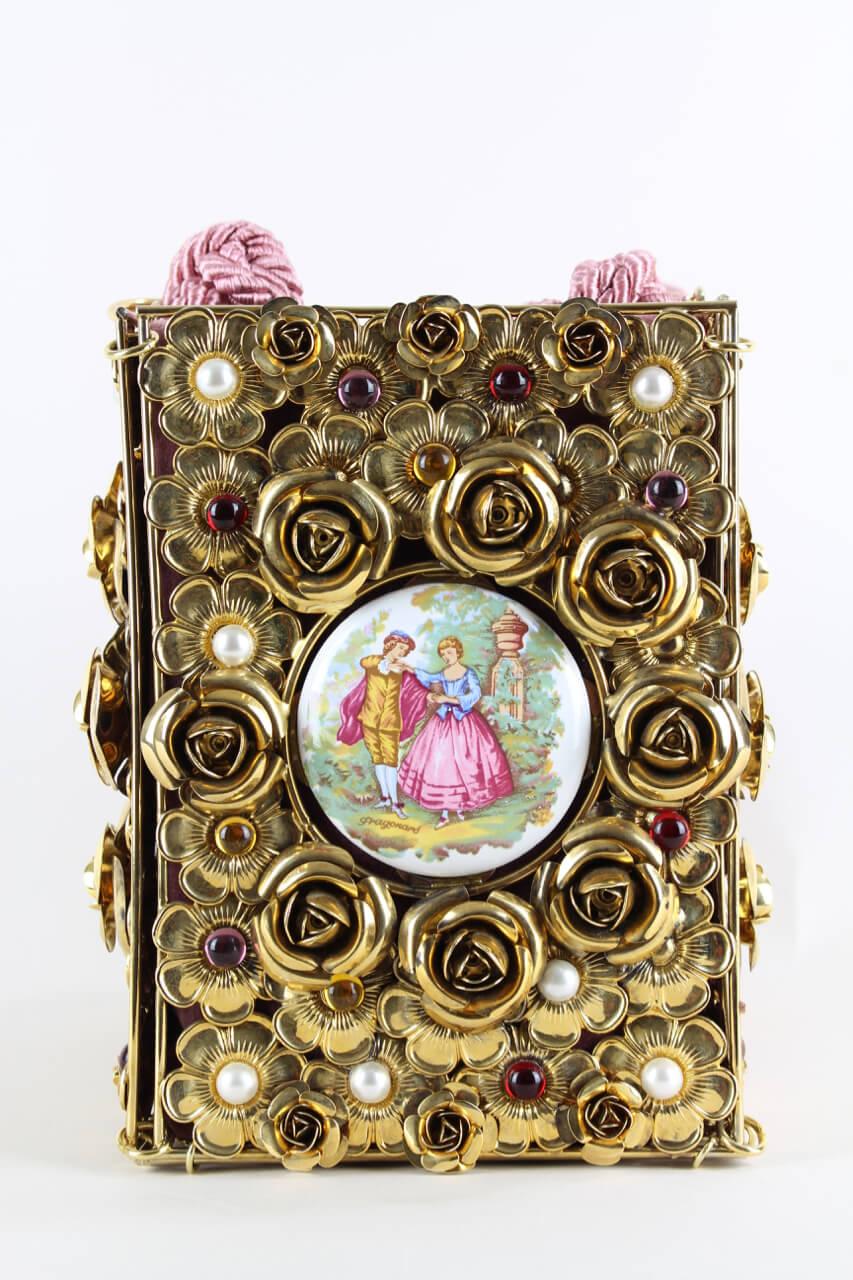 DOLCE & GABBANA F/W 1992 Documented Couture Runway Floral Metal & Porcelain Bag 1