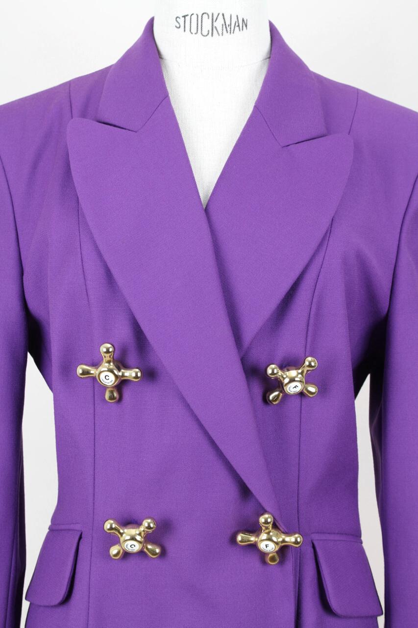 A/W 1991 Moschino Cheap & Chic Purple Wool Faucet Handle Jacket In Good Condition In Munich, DE