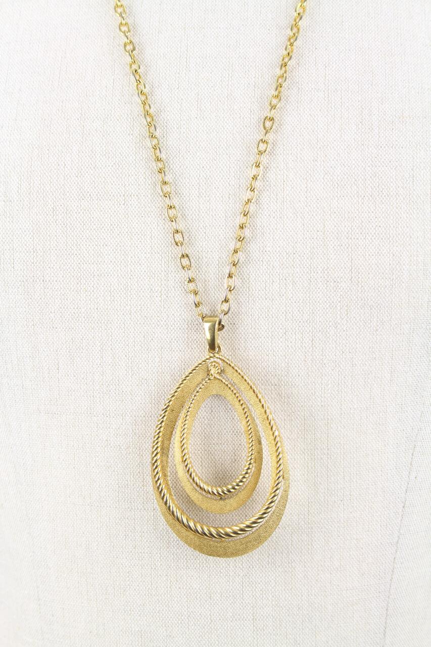 Crown TRIFARI Gold-Plated Large Double Pendant Teardrop Necklace, 1960s ...