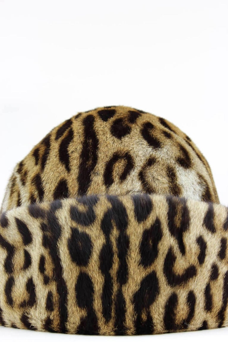 1960s Leopard Animal Print Fur Brimmed Hat and Collar Set at 1stDibs