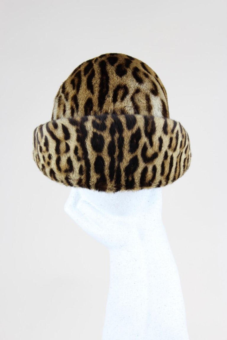 1960s Leopard Animal Print Fur Brimmed Hat and Collar Set at 1stDibs