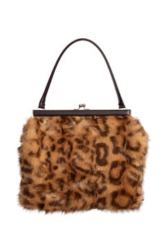 1990s (Fall 1997?) Dolce & Gabbana Brown Leopard Print Mink Fur Top Handle Bag