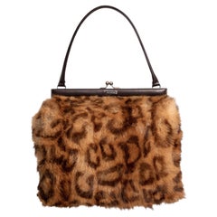 1990s (Fall 1997?) Dolce & Gabbana Brown Leopard Print Mink Fur Top Handle Bag