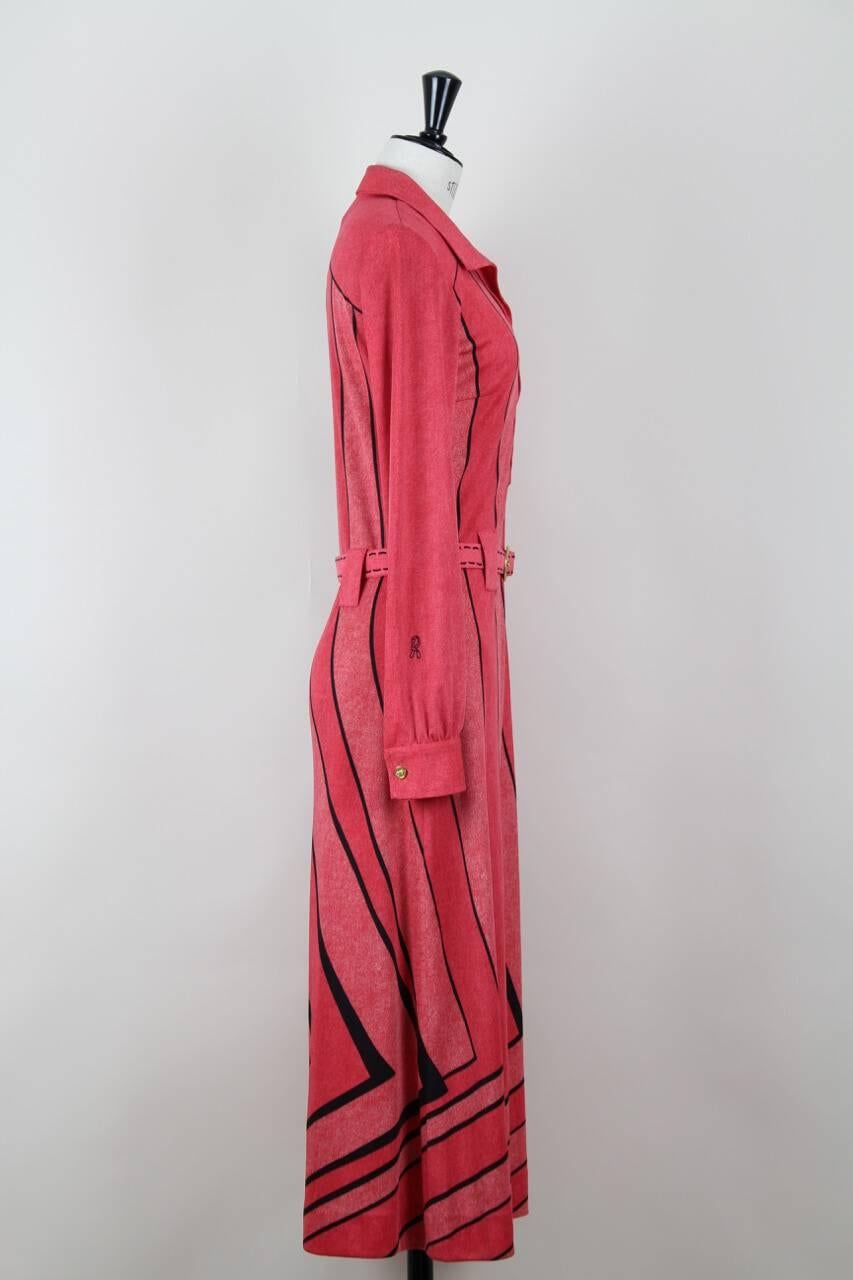 Roberta di Camerino Gabbiano Rosa Trompe l'Oeil-Kleid mit Gürtel, 1970er Jahre (Rot) im Angebot