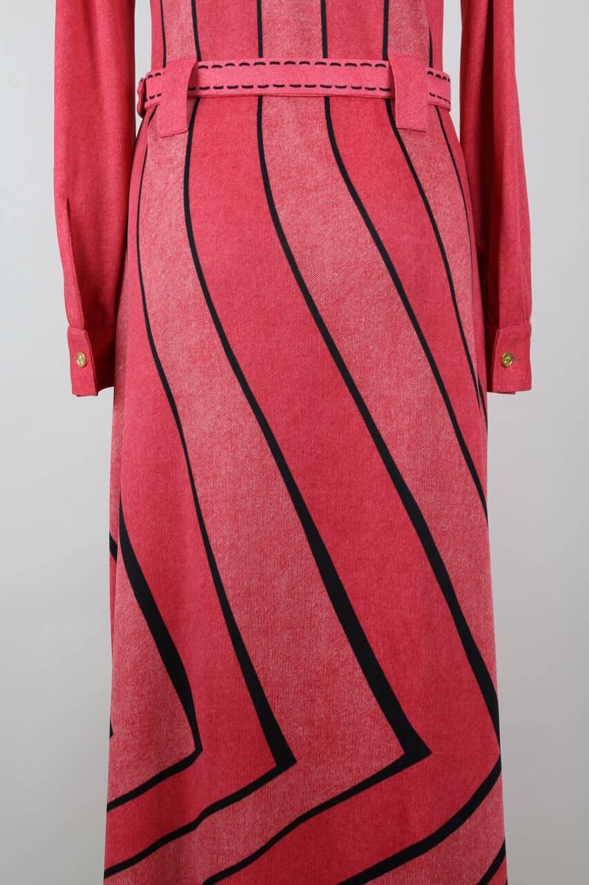 Red 1970s Roberta di Camerino “Gabbiano“ Pink Trompe l'Oeil Print Belted Dress For Sale