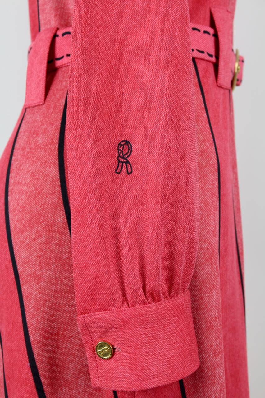 1970s Roberta di Camerino “Gabbiano“ Pink Trompe l'Oeil Print Belted Dress In New Condition For Sale In Munich, DE