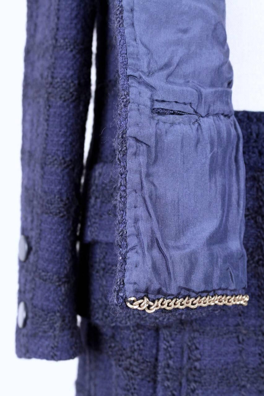 CHANEL Haute Couture Gentian Blue and Black Bouclé Jacket & Skirt Suit, A/W 1971 1