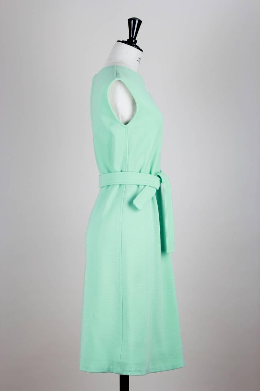 André Courrèges Numbered Sea Green Belted Wool Mod Dress, c. early 1970s  (Grün)