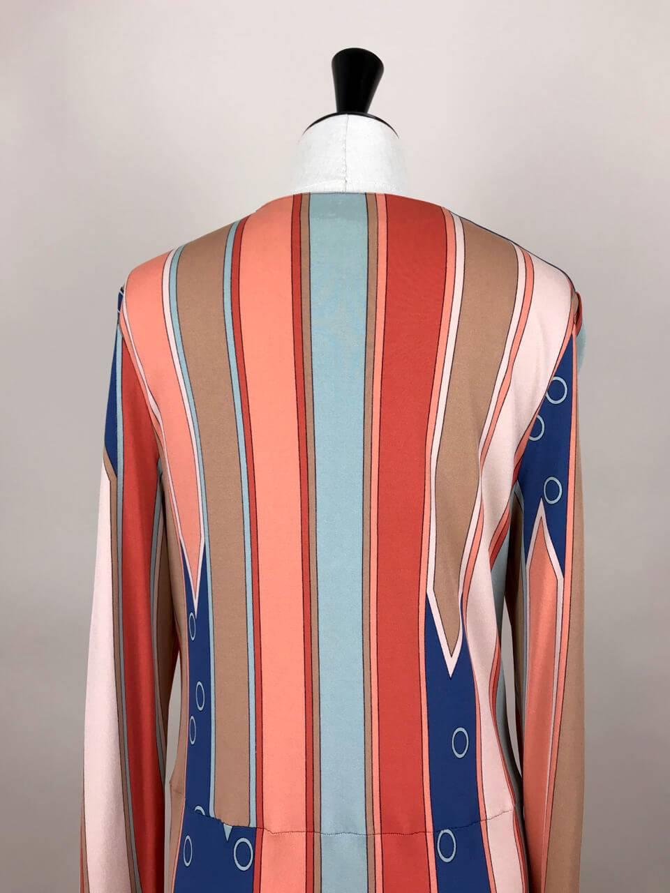 Emilio Pucci 1960s Vivara Art Déco Print Blue Rose Silk Jersey Drop Waist Dress 1