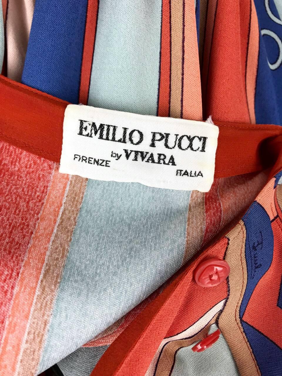 Emilio Pucci 1960s Vivara Art Déco Print Blue Rose Silk Jersey Drop Waist Dress 3