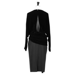 Louis Féraud 1980s Black Velvet And Wool Cocktail Dress With Rhinestone Buttons