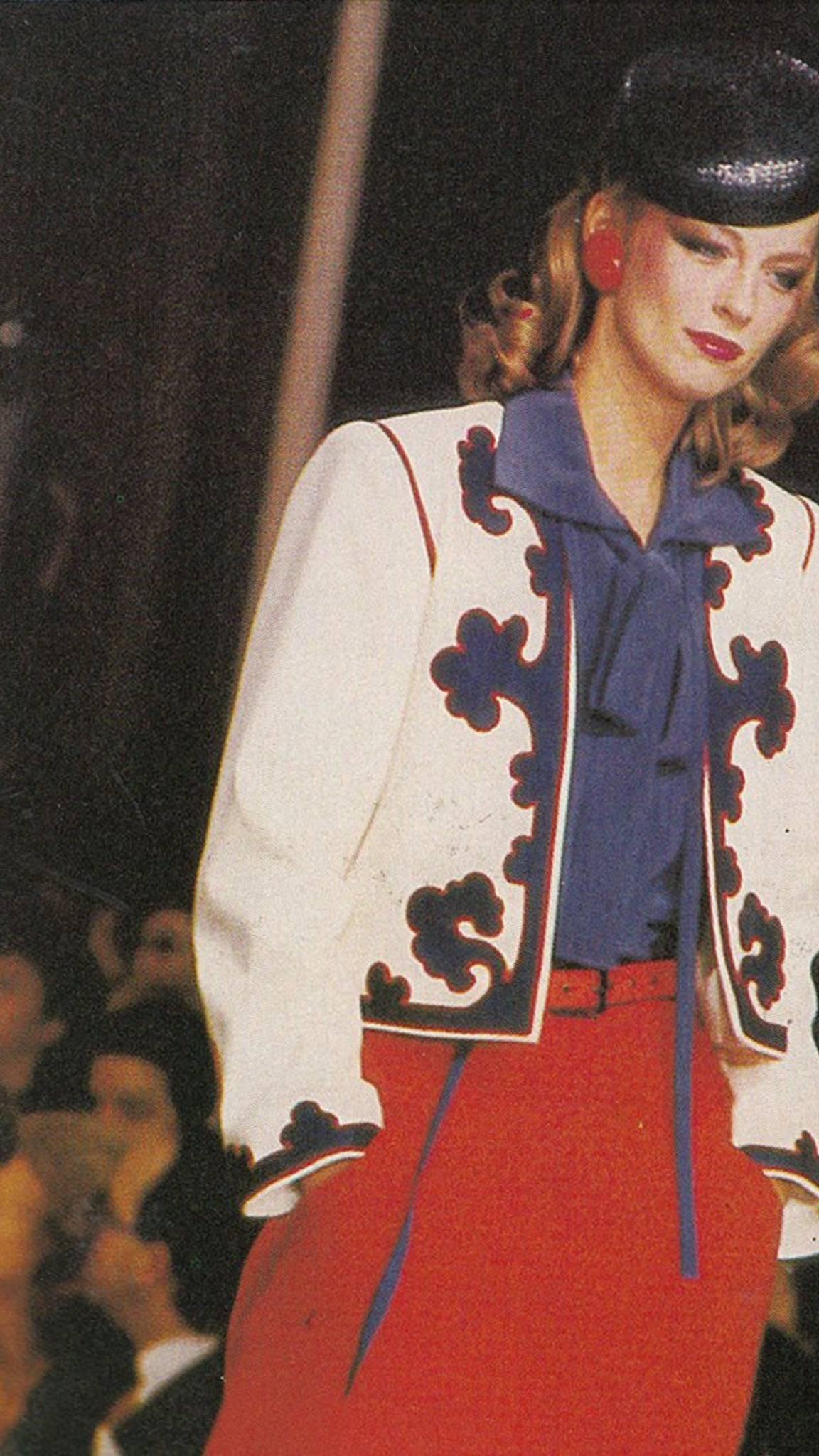 Yves Saint Laurent YSL Appliquéd Royal Blue Wool Bolero Jacket Blazer, 1978  6