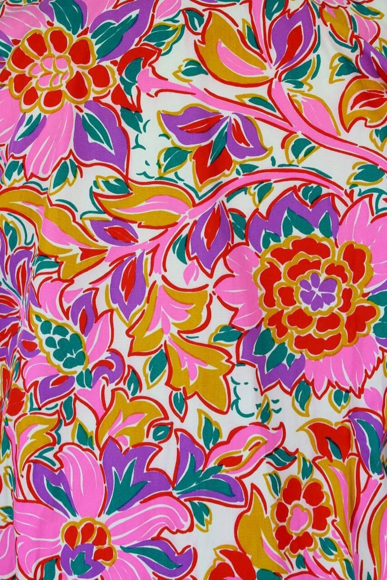 Yves Saint Laurent YSL Colorful Floral Print Tunic Blouse With Belt ...