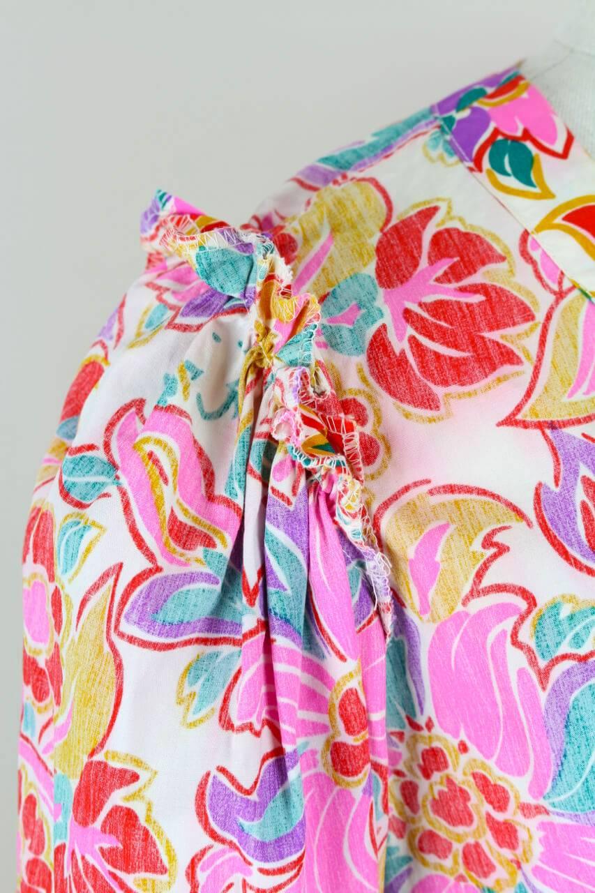 Yves Saint Laurent YSL Colorful Floral Print Tunic Blouse With Belt, 1980s   4