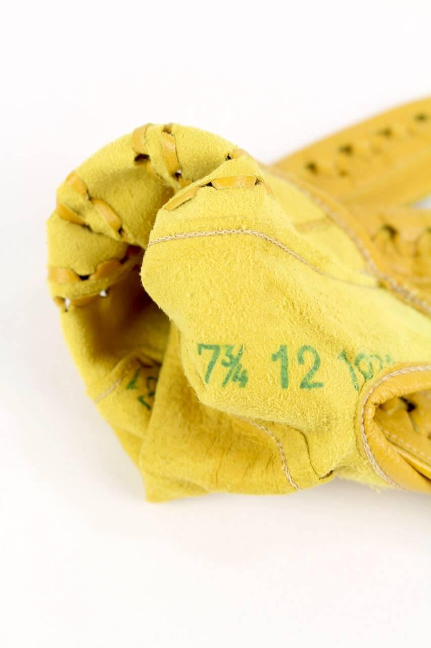 Yellow Punched & Woven Vintage Smooth Leather Gloves 3